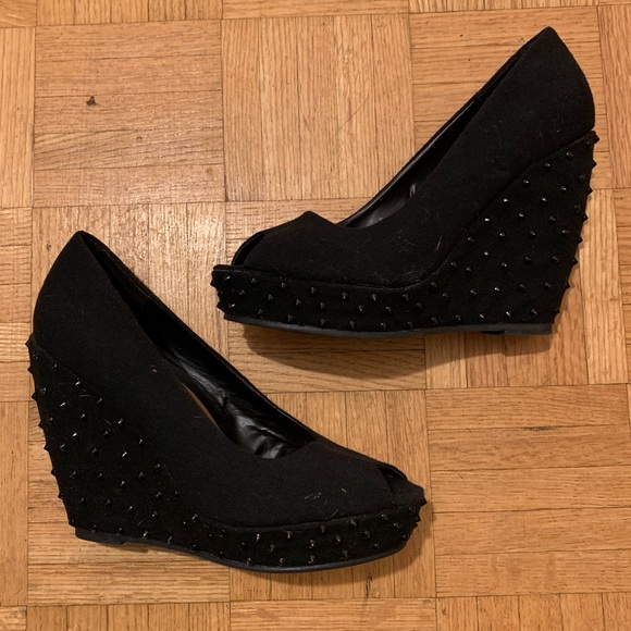 Call It Spring Peep Toe Spiked Wedge Heels - Picture 1 of 2